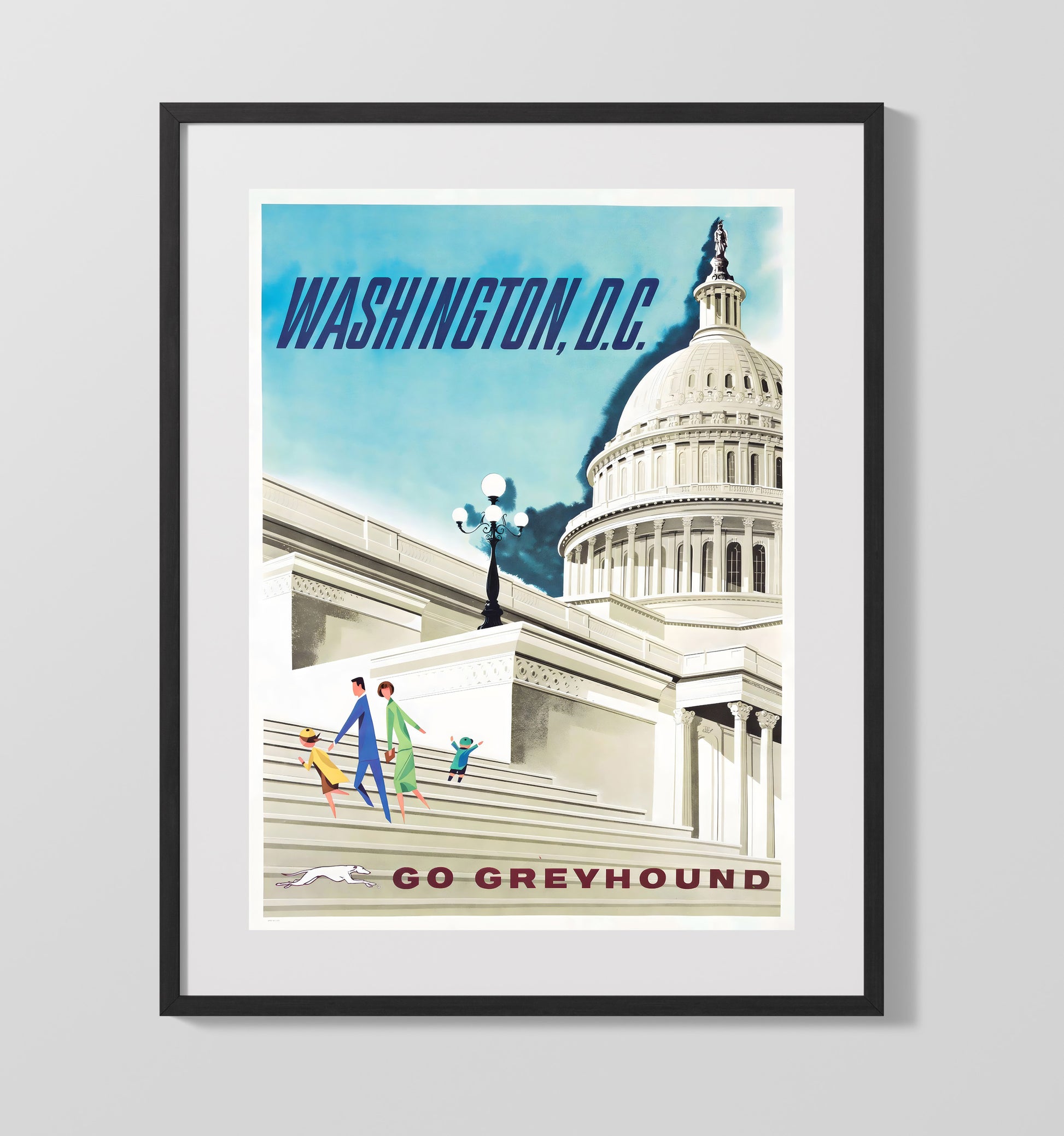 Washington D.C. Greyhound Travel Vintage Travel Print 16x20 Gallery Frame travel wall art print
