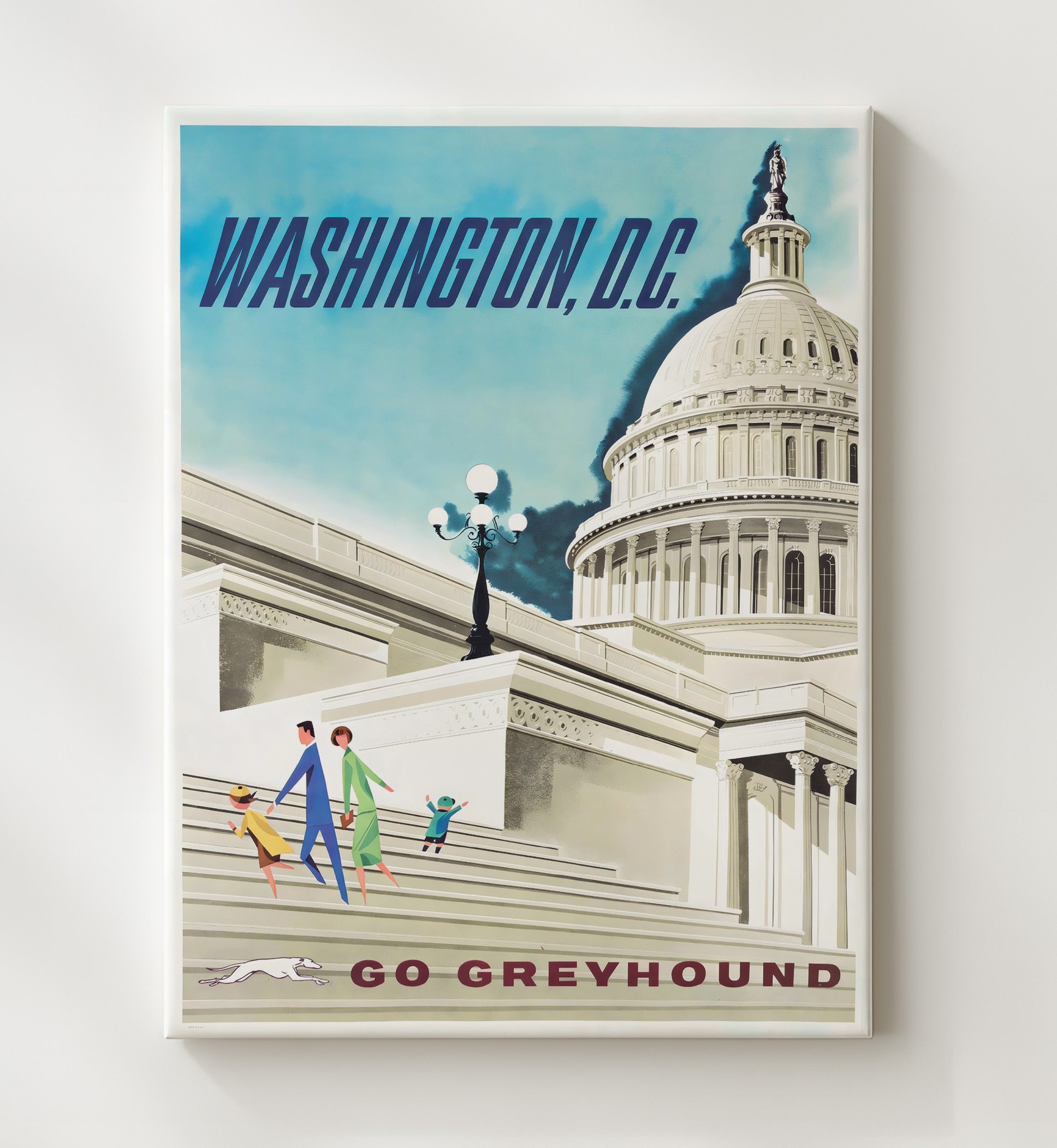 Washington D.C. Greyhound Travel Vintage Travel Print 20x24 Canvas travel wall art print