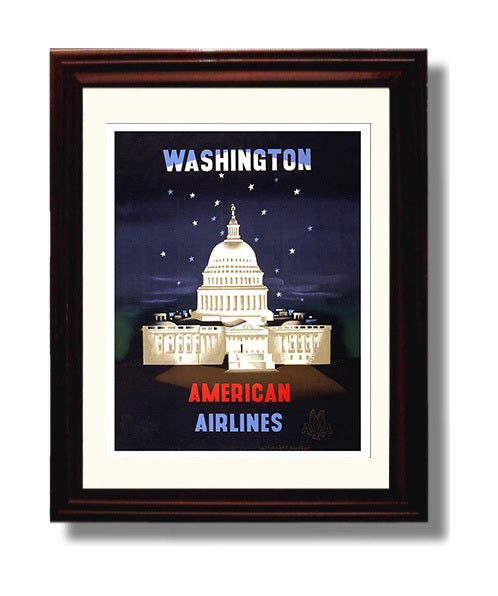 Washington DC Capitol Vintage Travel Print 8x10 Beveled Frame travel wall art print