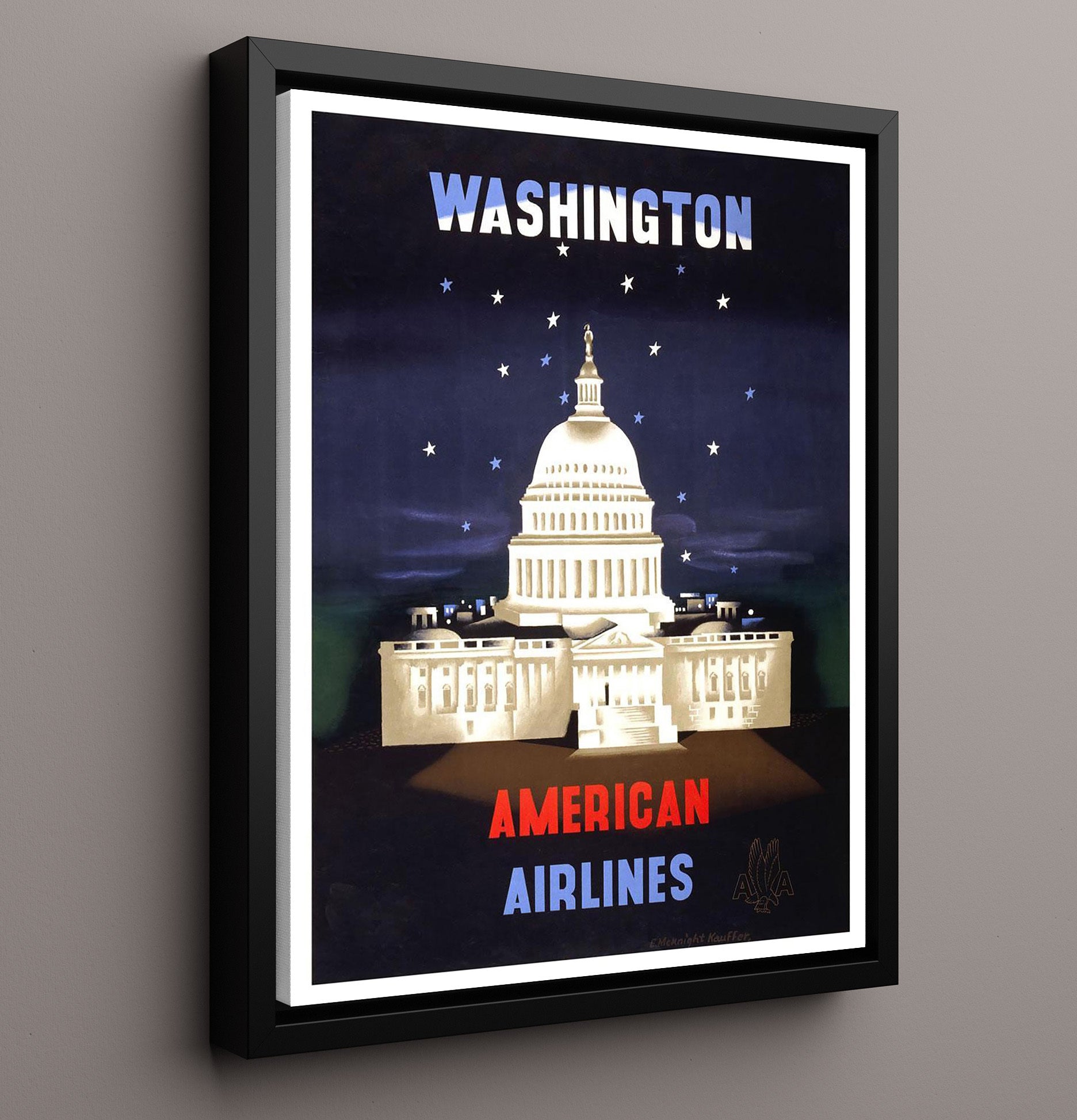 Washington DC Capitol Vintage Travel Print 16x20 Framed Canvas travel wall art print