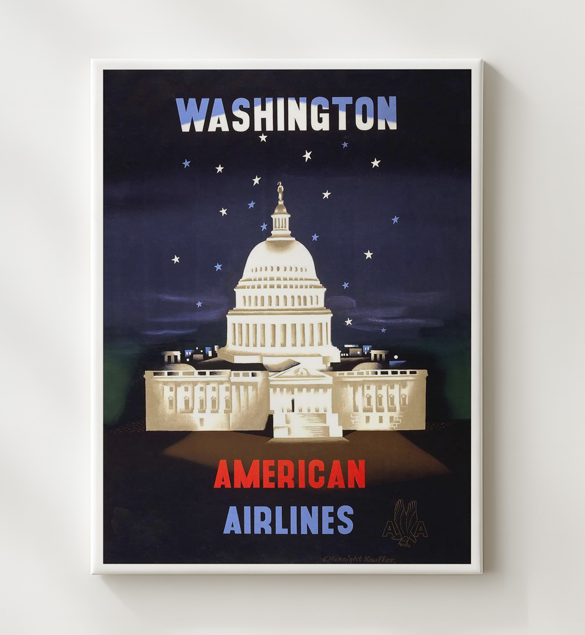 Washington DC Capitol Vintage Travel Print 20x24 Canvas travel wall art print