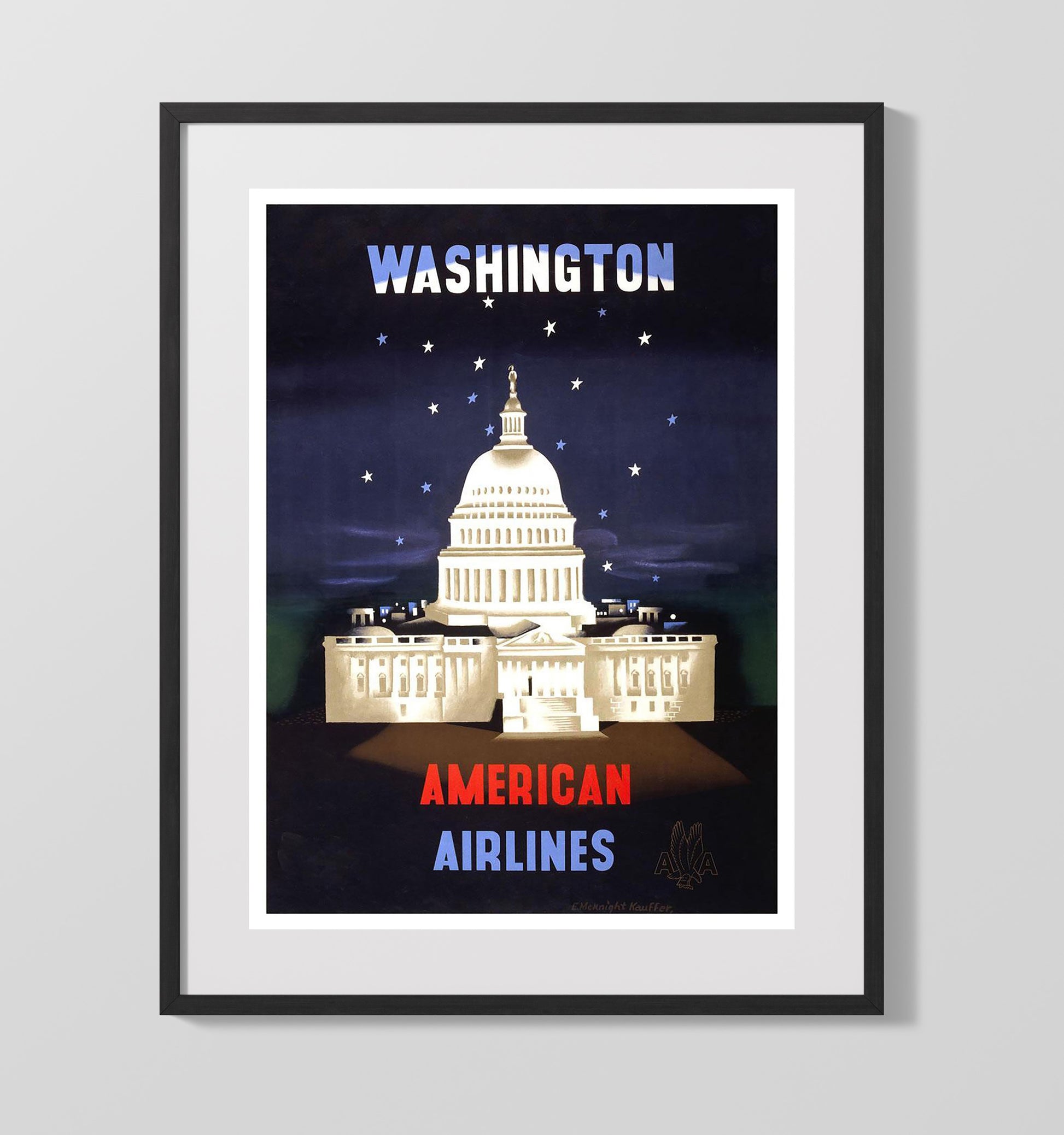 Washington DC Capitol Vintage Travel Print 16x20 Gallery Frame travel wall art print