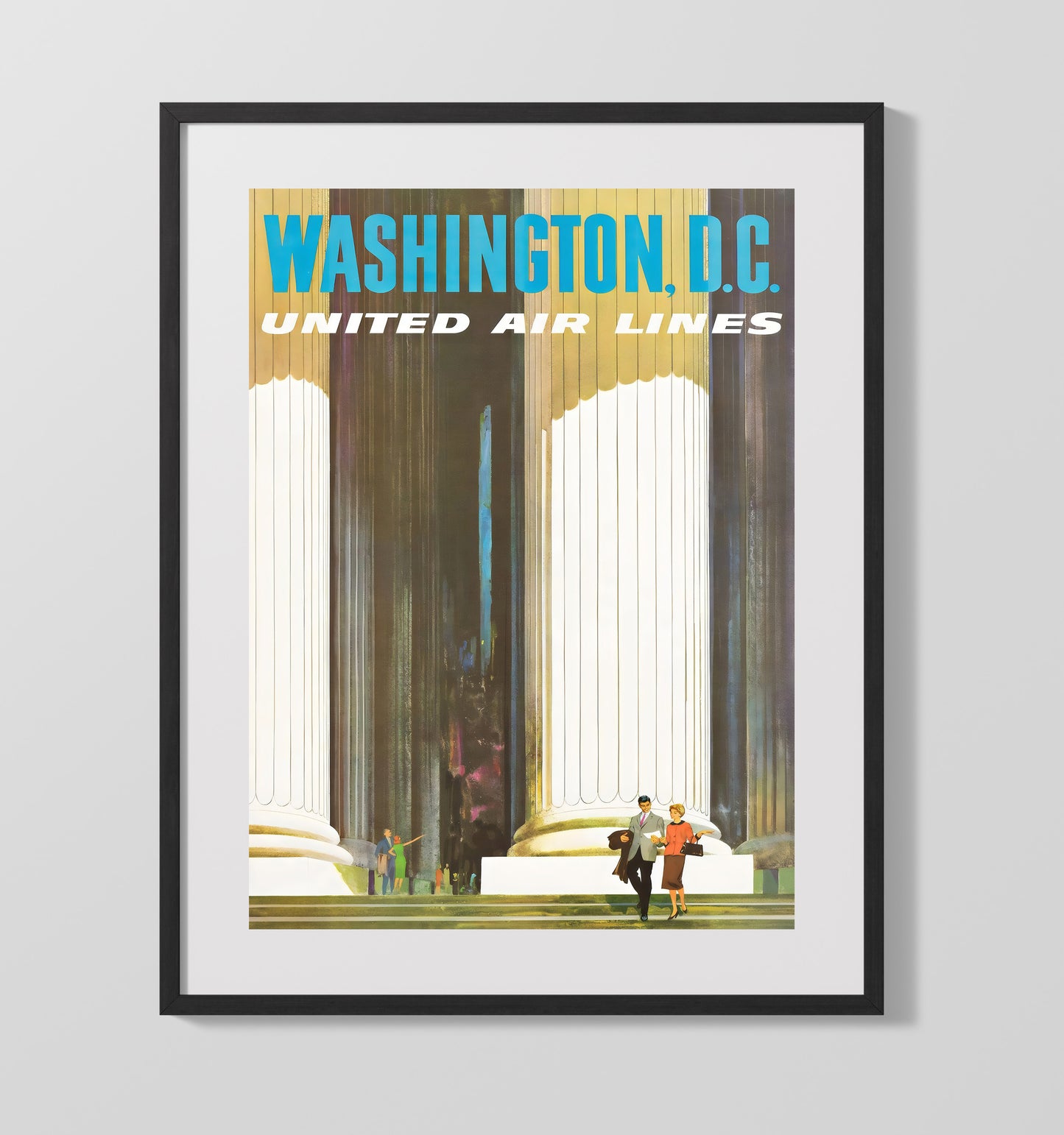 Washington DC United Airlines Vintage Travel Print 16x20 Gallery Frame travel wall art print