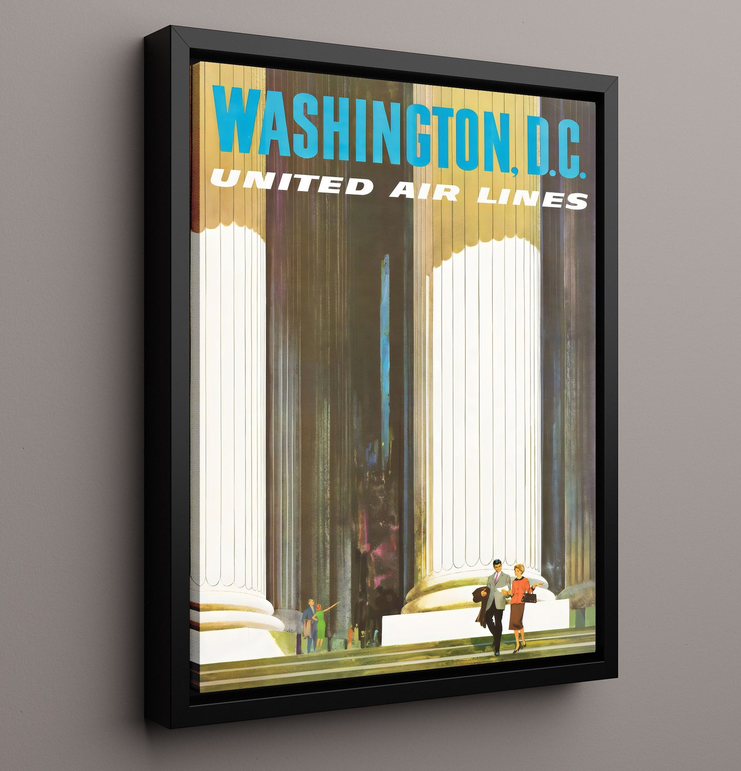 Washington DC United Airlines Vintage Travel Print 16x20 Framed Canvas travel wall art print
