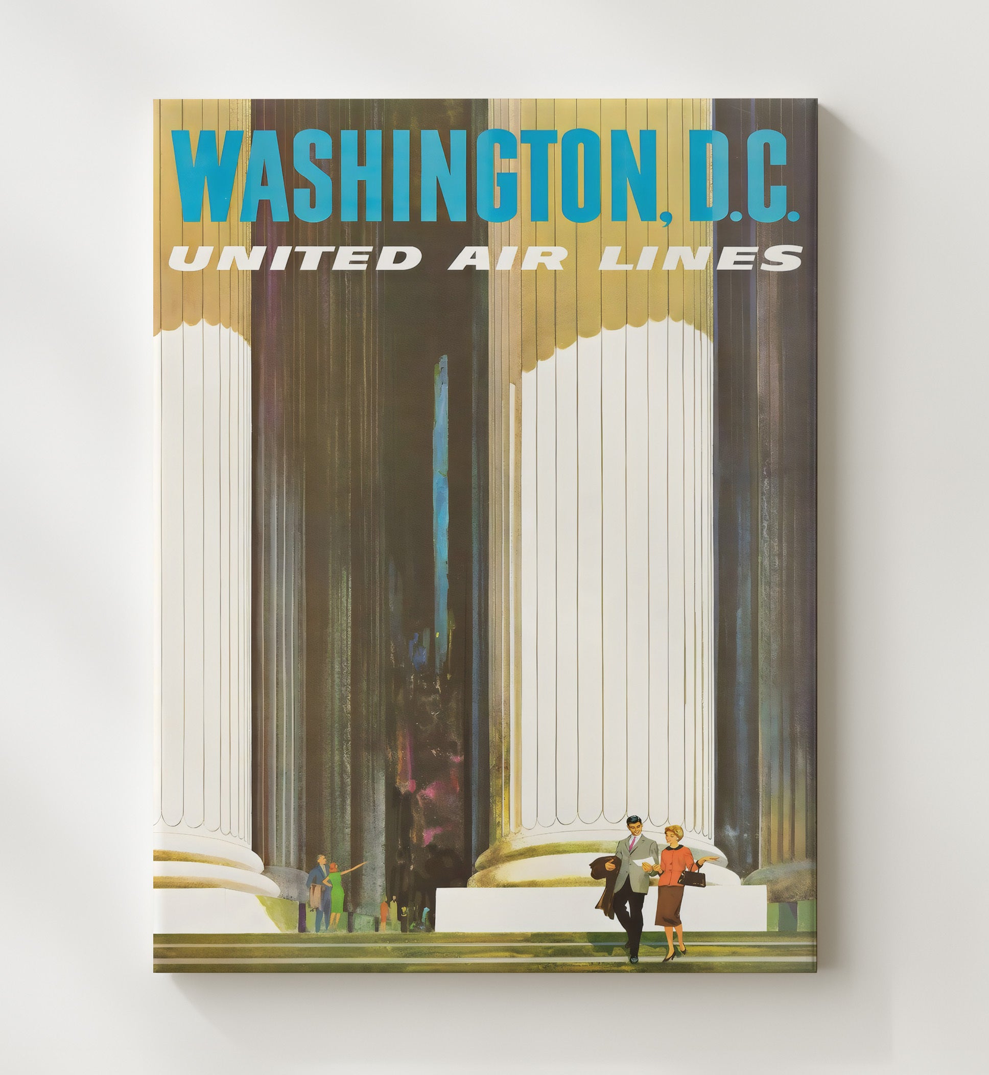 Washington DC United Airlines Vintage Travel Print 20x24 Canvas travel wall art print