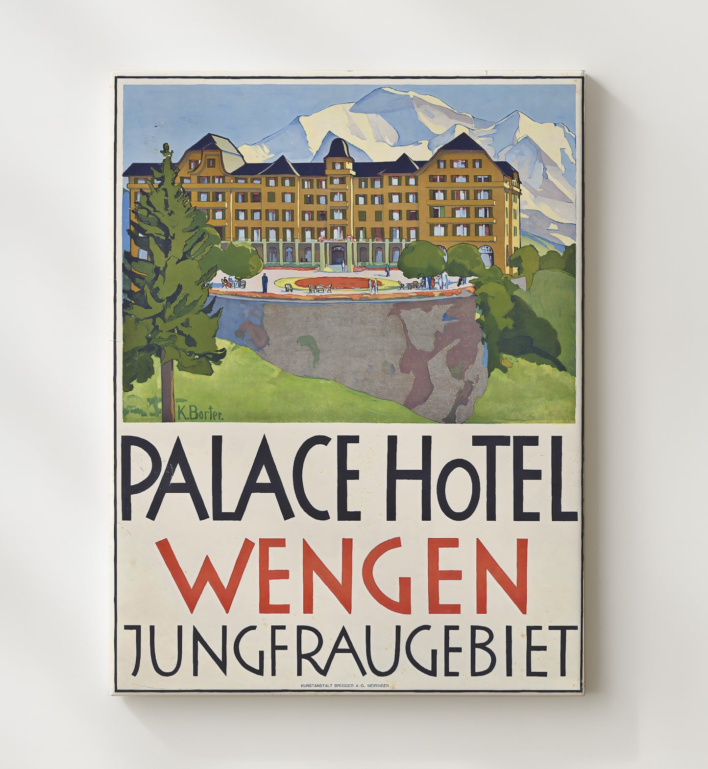 Wengen Palace Hotel Jungfrau Vintage Travel Print 20x24 Canvas travel wall art print