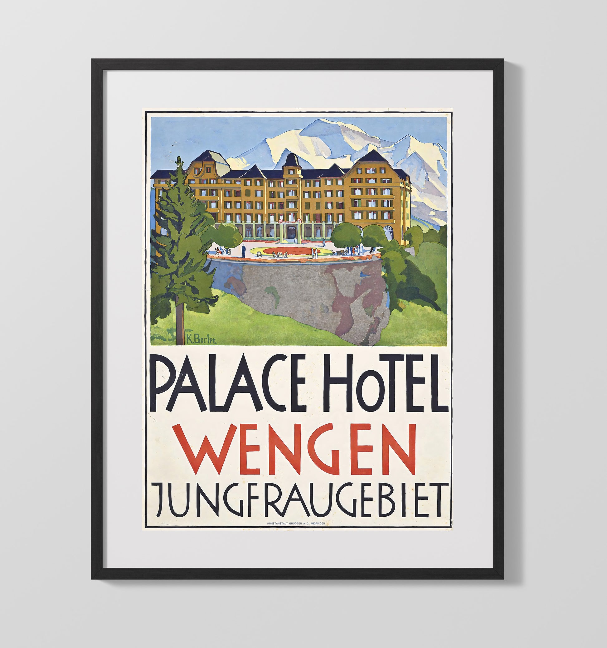 Wengen Palace Hotel Jungfrau Vintage Travel Print 16x20 Gallery Frame travel wall art print