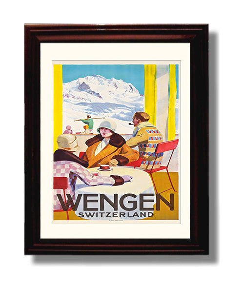 Wengen Switzerland Vintage Travel Print 8x10 Beveled Frame travel wall art print