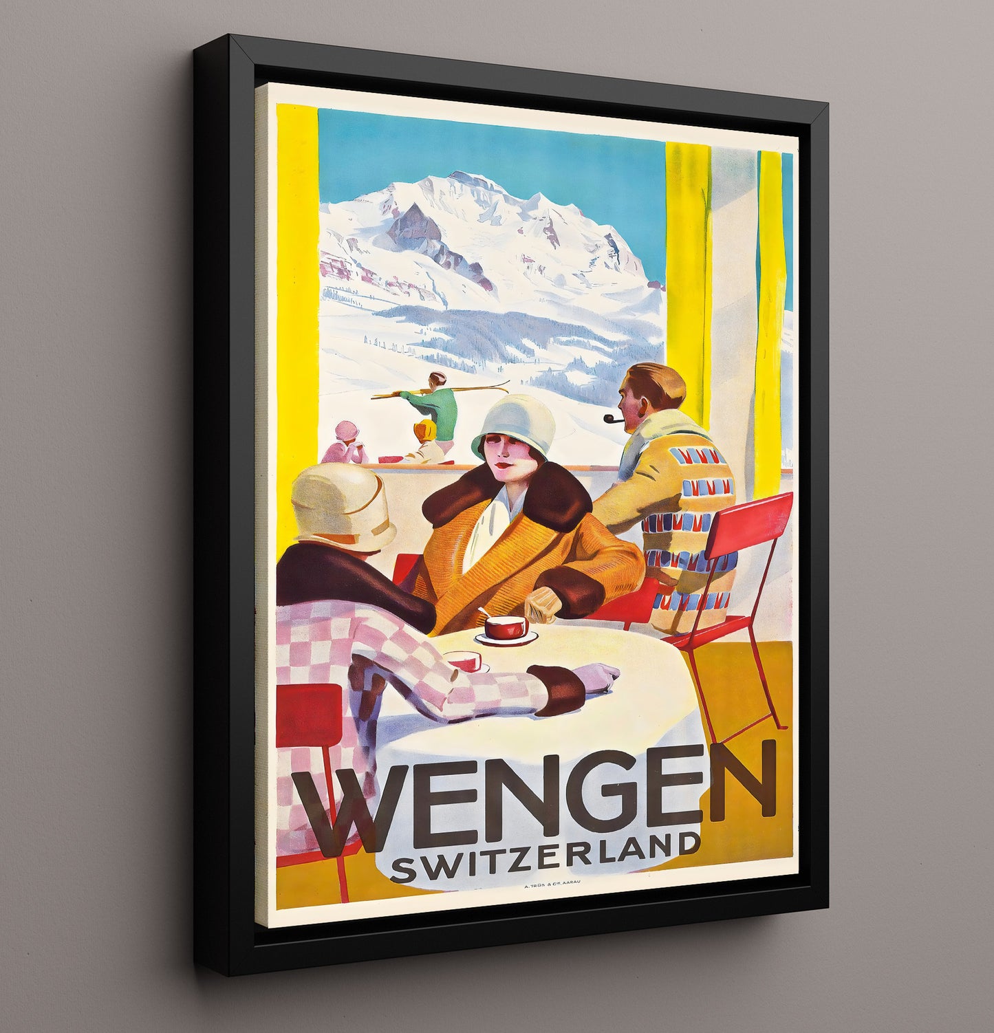 Wengen Switzerland Vintage Travel Print 16x20 Framed Canvas travel wall art print