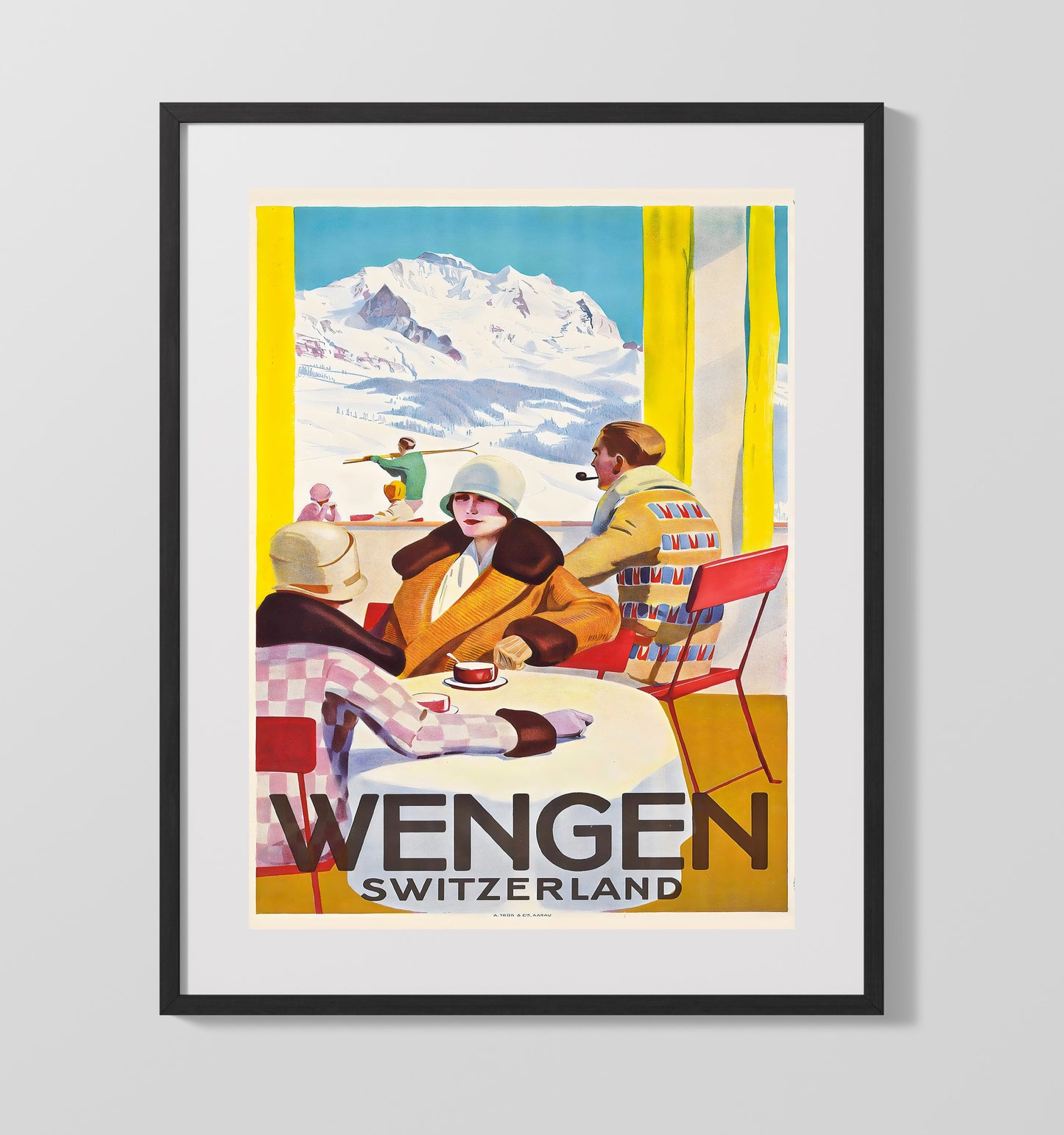 Wengen Switzerland Vintage Travel Print 16x20 Gallery Frame travel wall art print