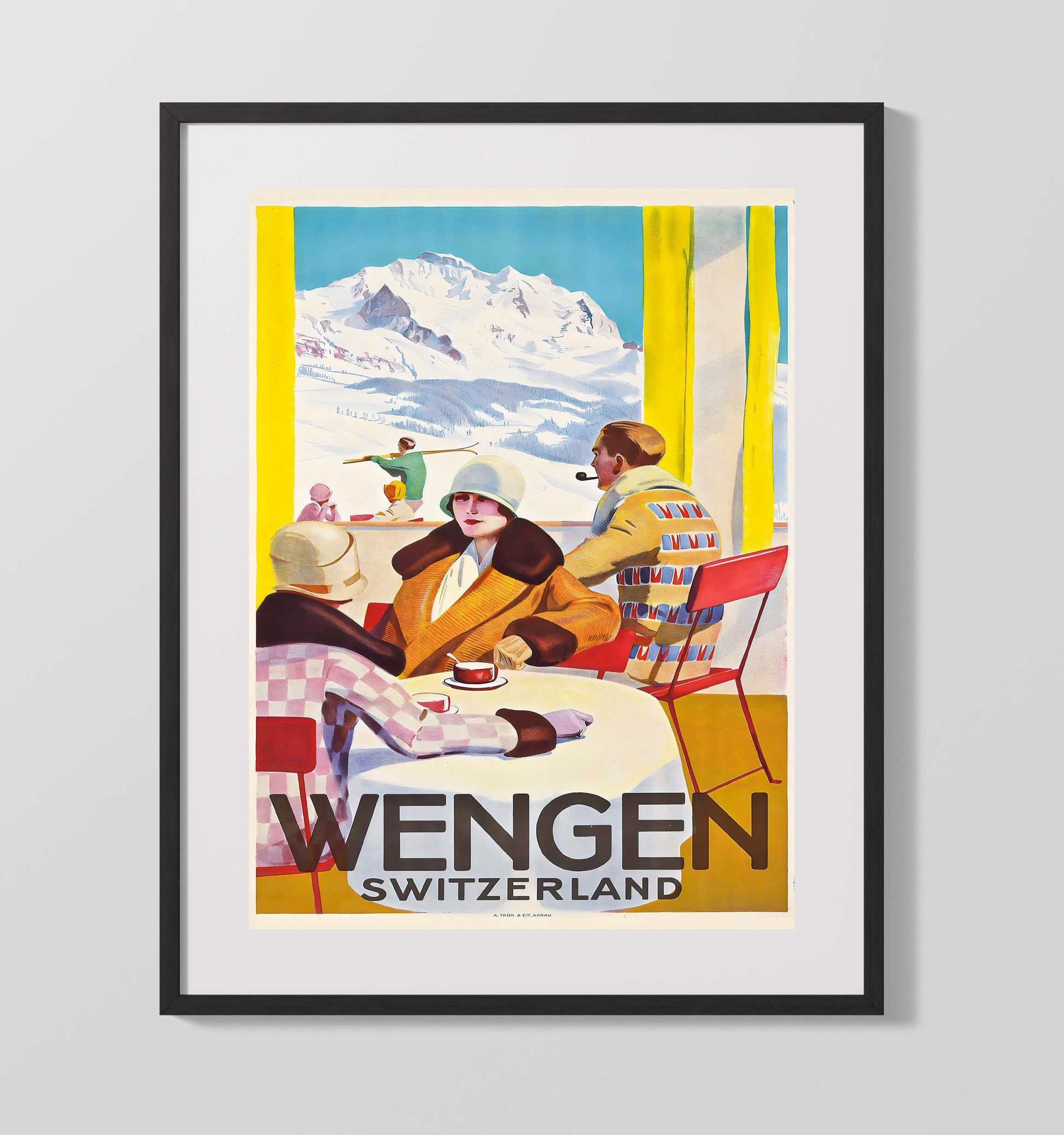 Wengen Switzerland Vintage Travel Print 16x20 Gallery Frame travel wall art print