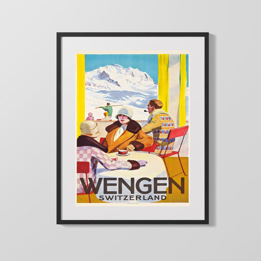 Classic Travel Poster - Wengen - Switzerland Travel Vintage Framed Prints Gallery Frame 16x20