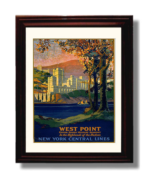 West Point Military Academy Vintage Travel Print 8x10 Beveled Frame travel wall art print