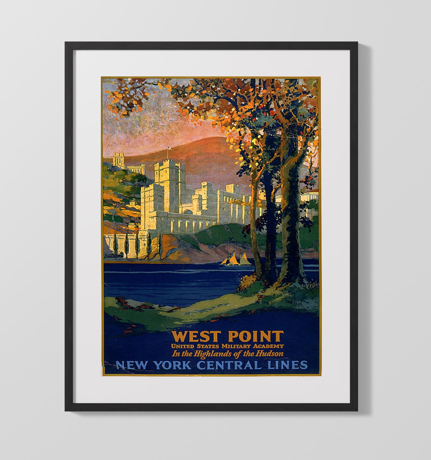 West Point Military Academy Vintage Travel Print 16x20 Gallery Frame travel wall art print