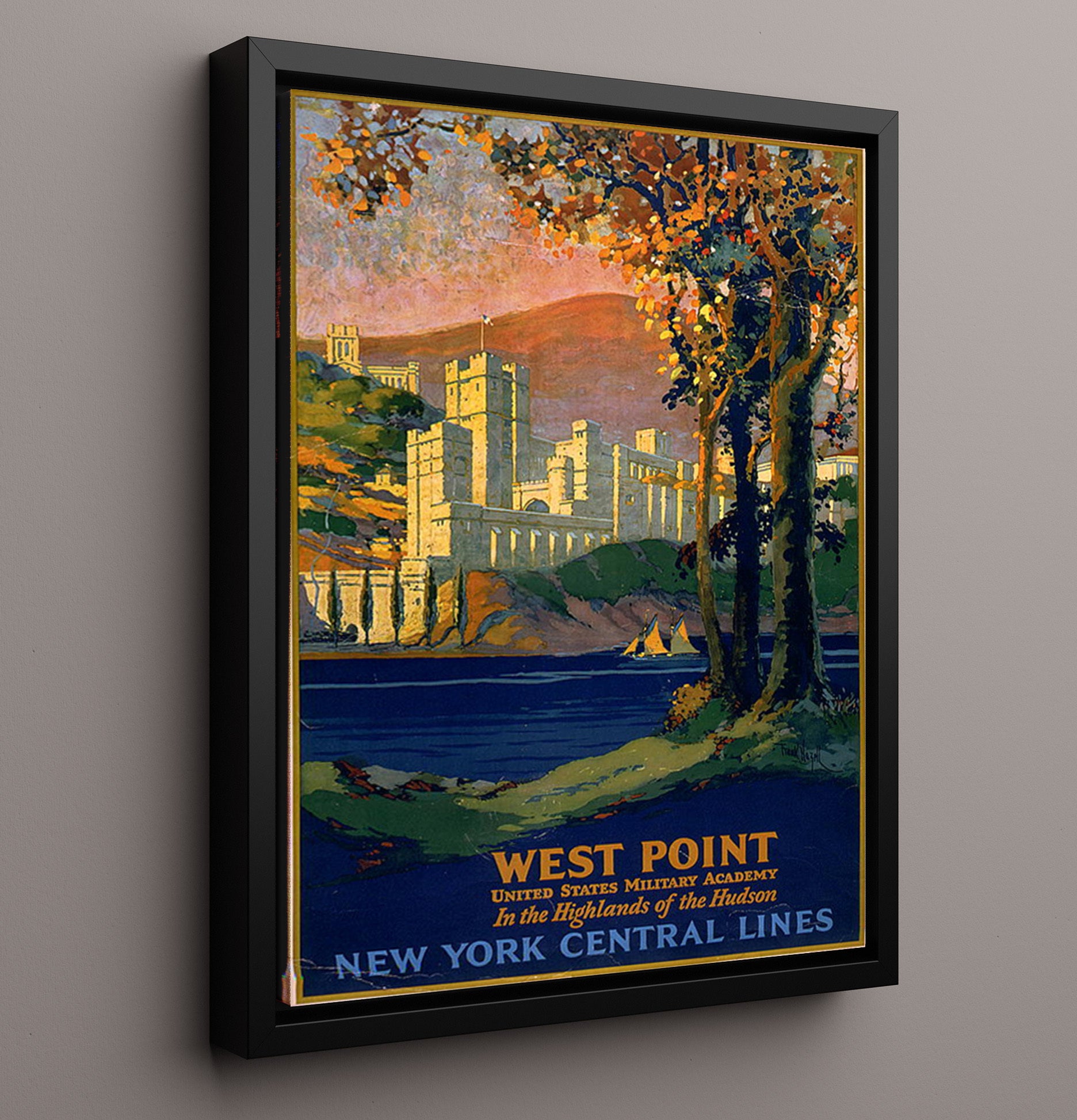 West Point Military Academy Vintage Travel Print 16x20 Framed Canvas travel wall art print