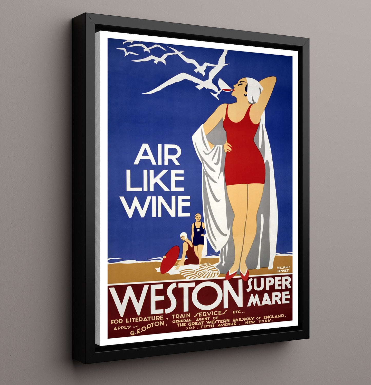Weston Super Mare Air Like Wine Bathers Vintage Travel Print 16x20 Framed Canvas travel wall art print