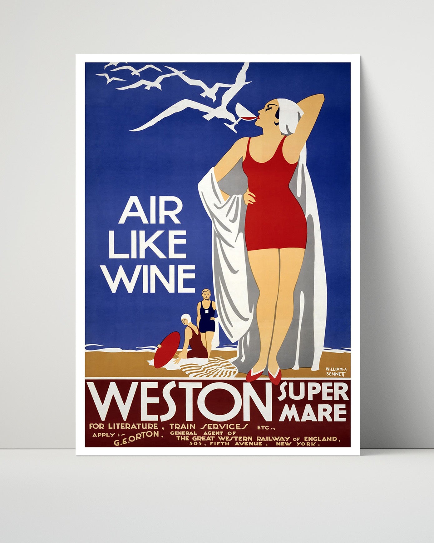 Weston Super Mare Air Like Wine Bathers Vintage Travel Print 16x20 Unframed Print travel wall art print