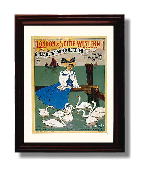 Weymouth South Western Railway Vintage Travel Print 8x10 Beveled Frame travel wall art print