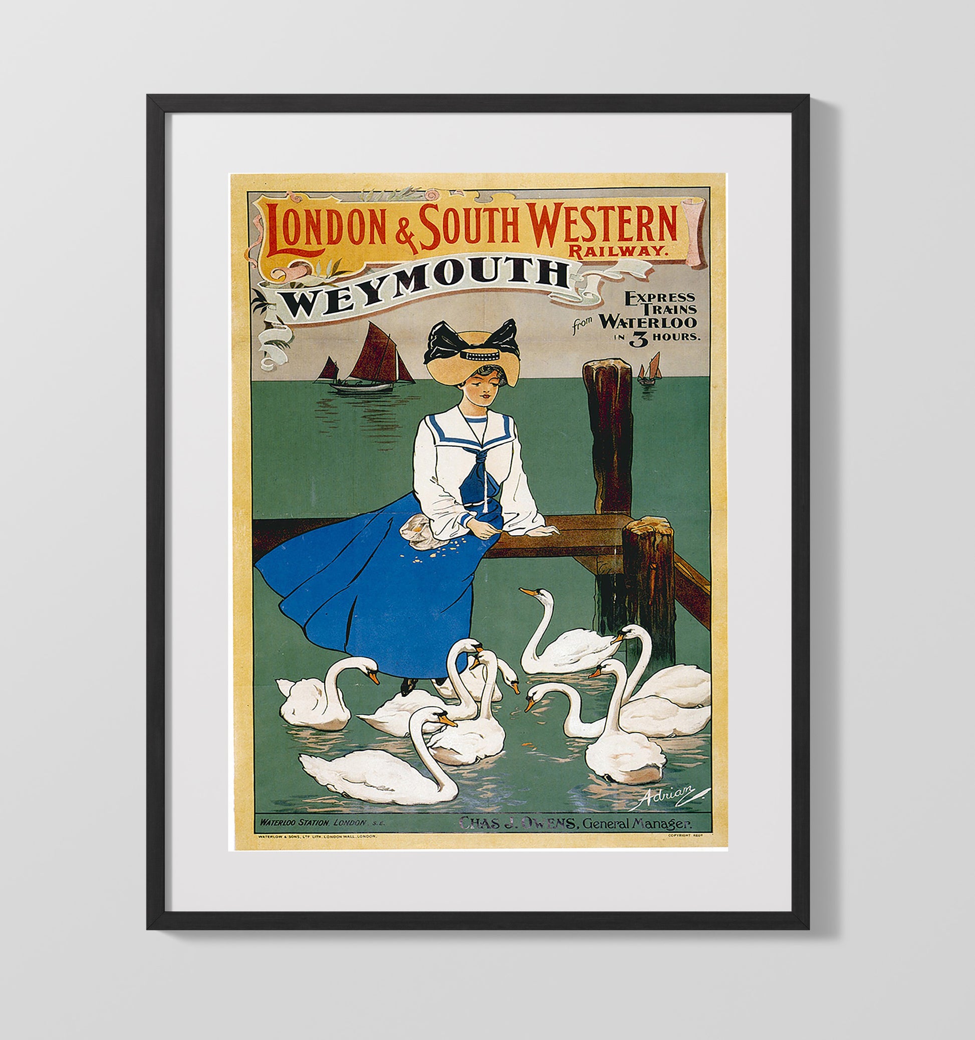 Weymouth South Western Railway Vintage Travel Print 16x20 Gallery Frame travel wall art print