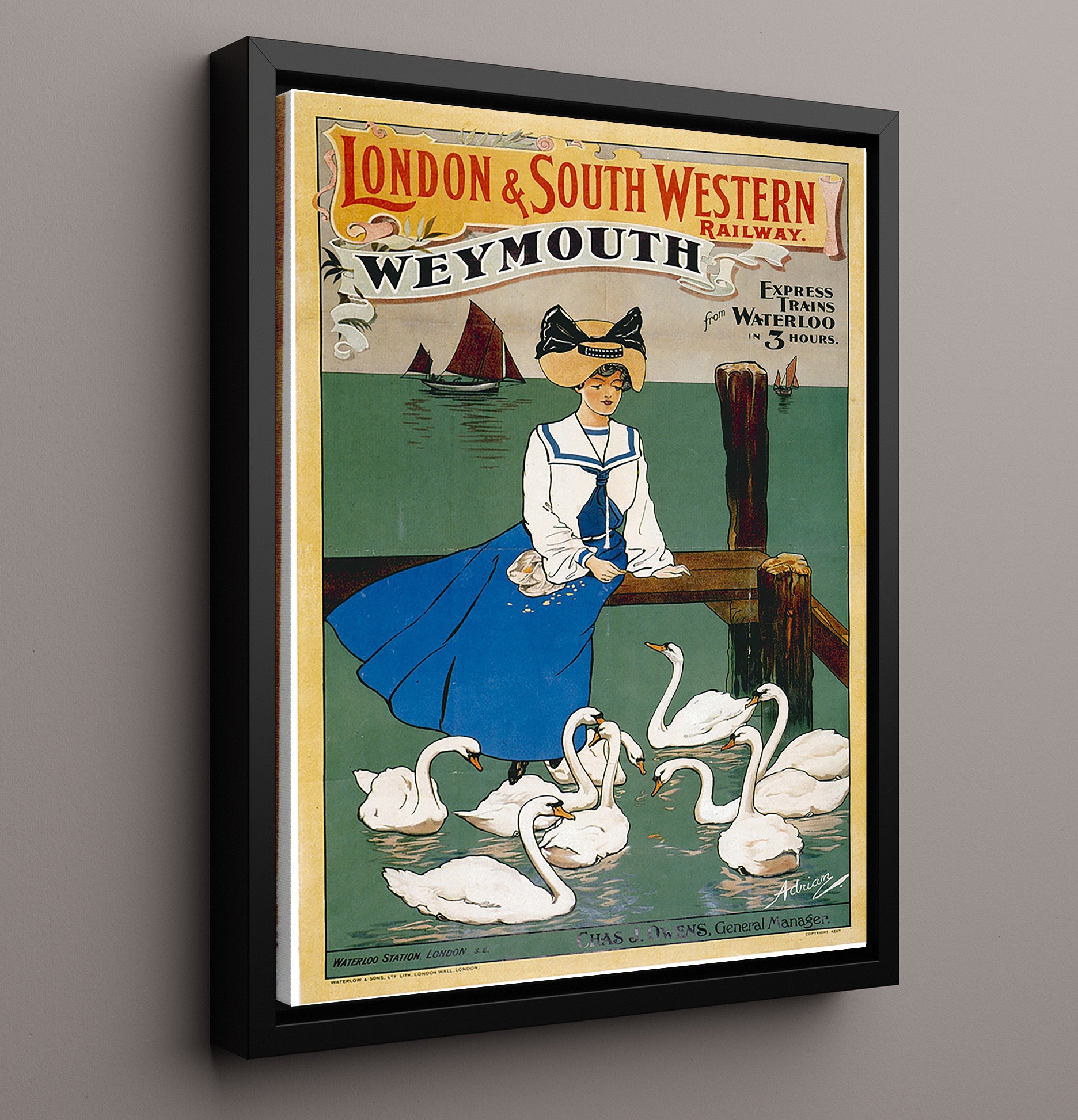Weymouth South Western Railway Vintage Travel Print 16x20 Framed Canvas travel wall art print