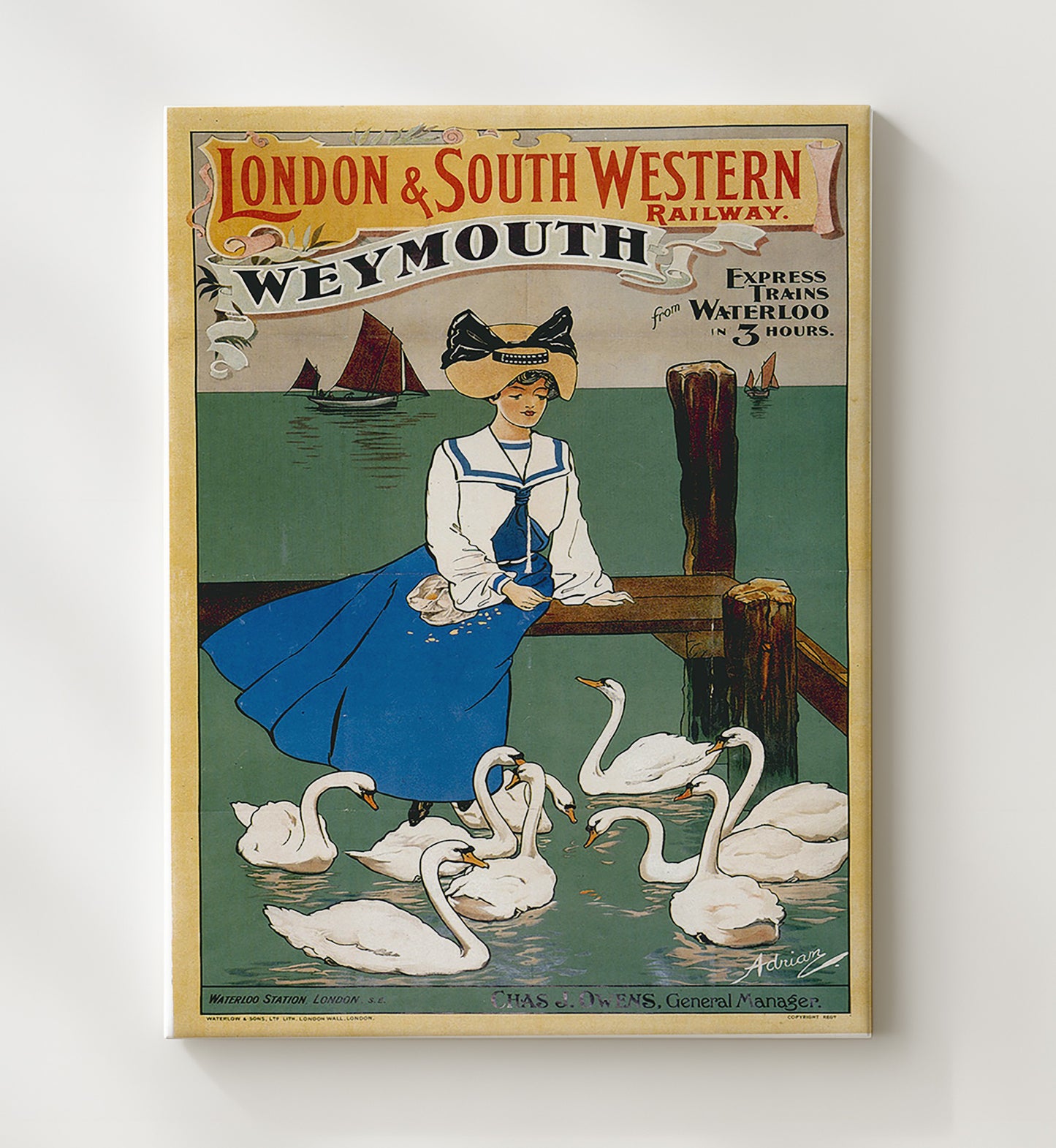 Weymouth South Western Railway Vintage Travel Print 20x24 Canvas travel wall art print