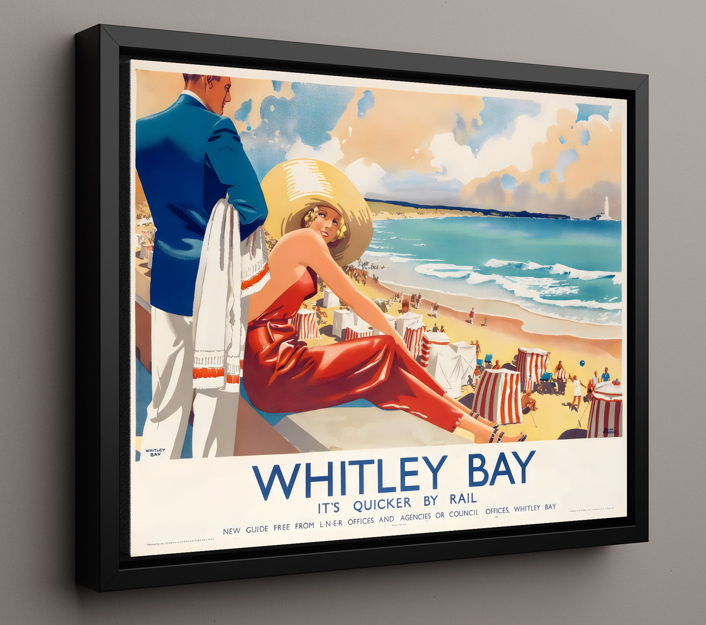 Whitley Bay Seaside Railway Holiday Vintage Travel Print 16x20 Framed Canvas travel wall art print
