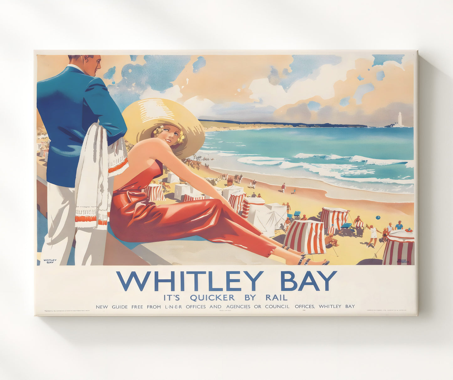 Whitley Bay Seaside Railway Holiday Vintage Travel Print 20x24 Canvas travel wall art print