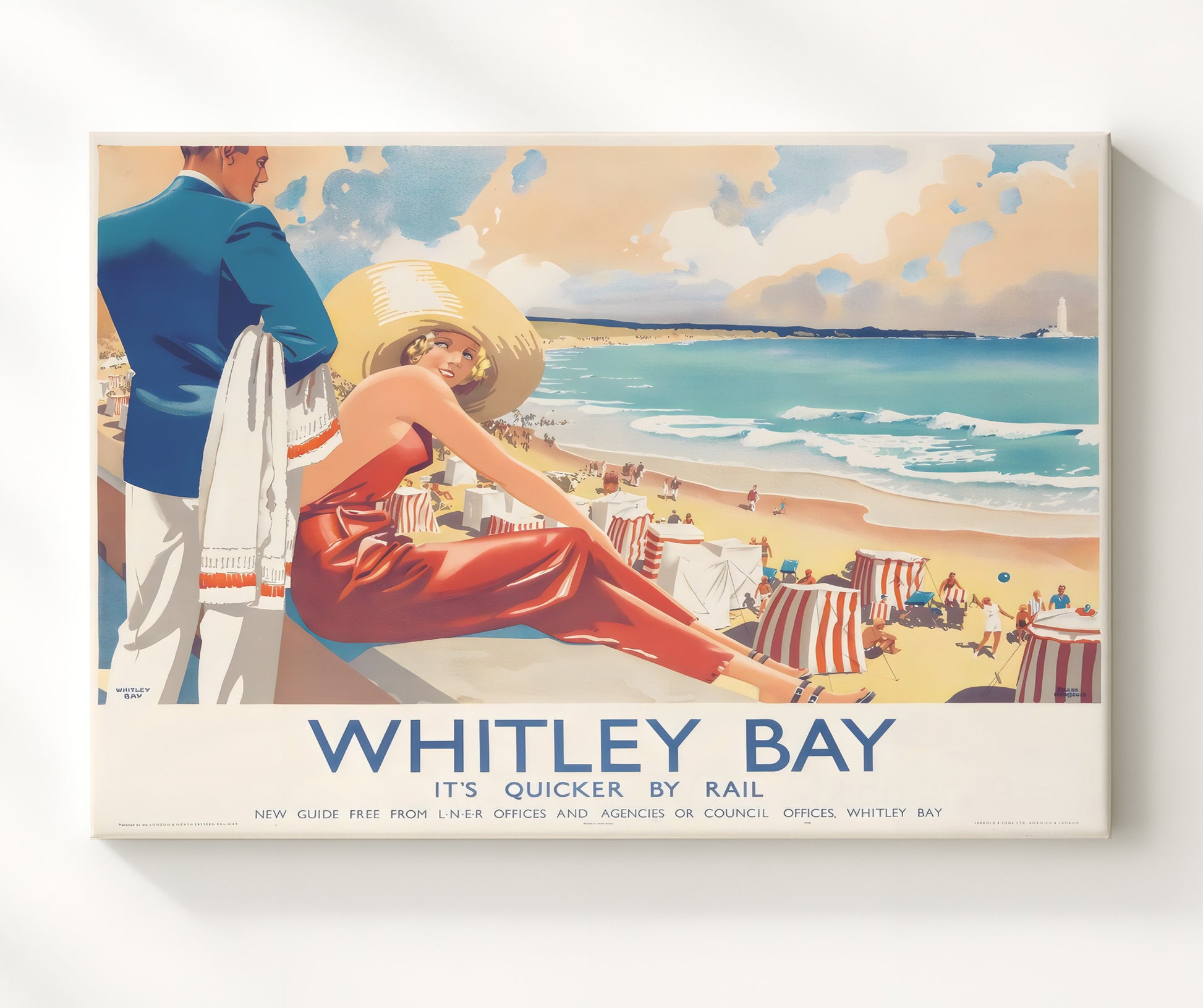 Whitley Bay Seaside Railway Holiday Vintage Travel Print 20x24 Canvas travel wall art print