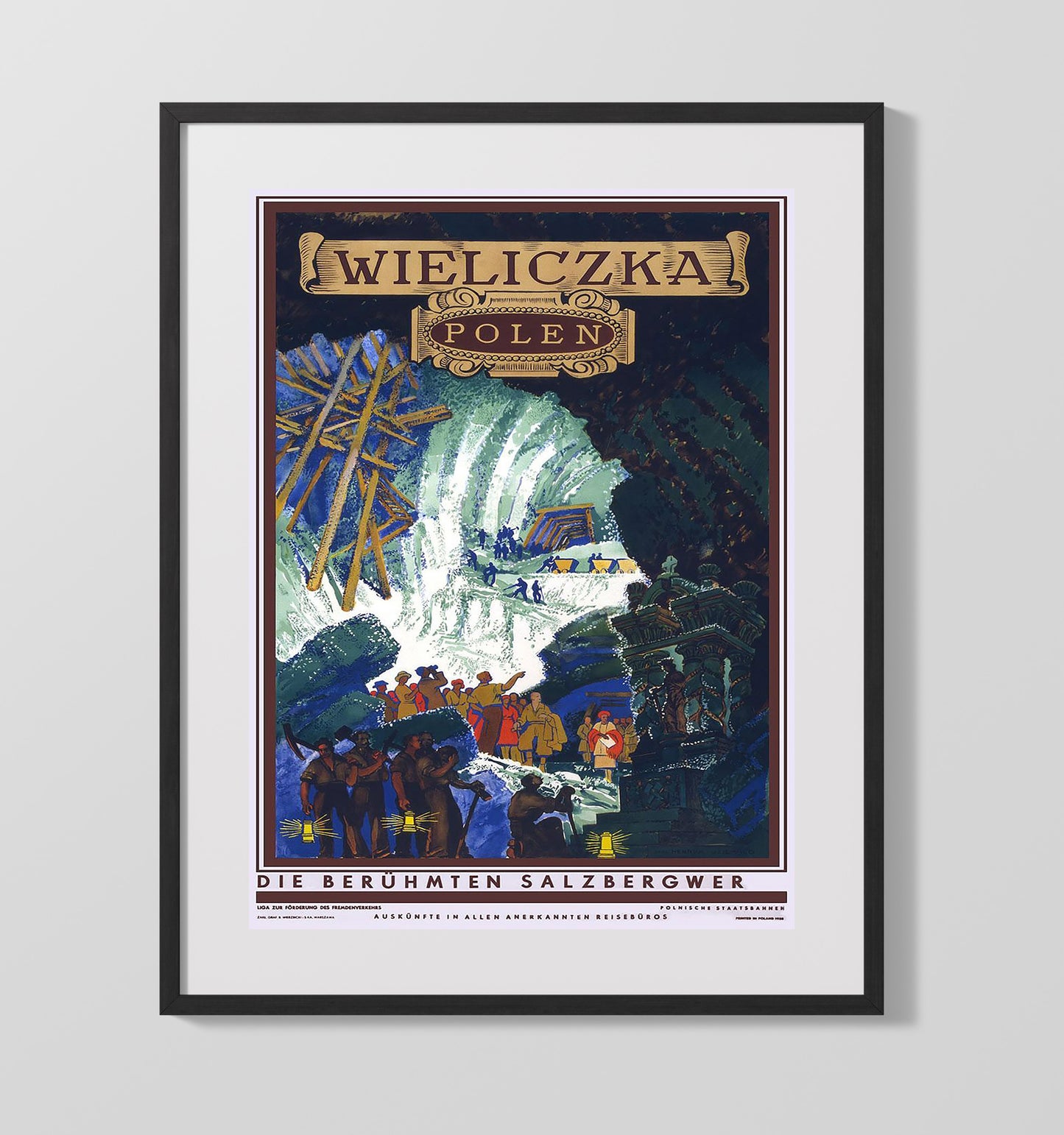 Wieliczka Salt Mines Vintage Travel Print 16x20 Gallery Frame travel wall art print