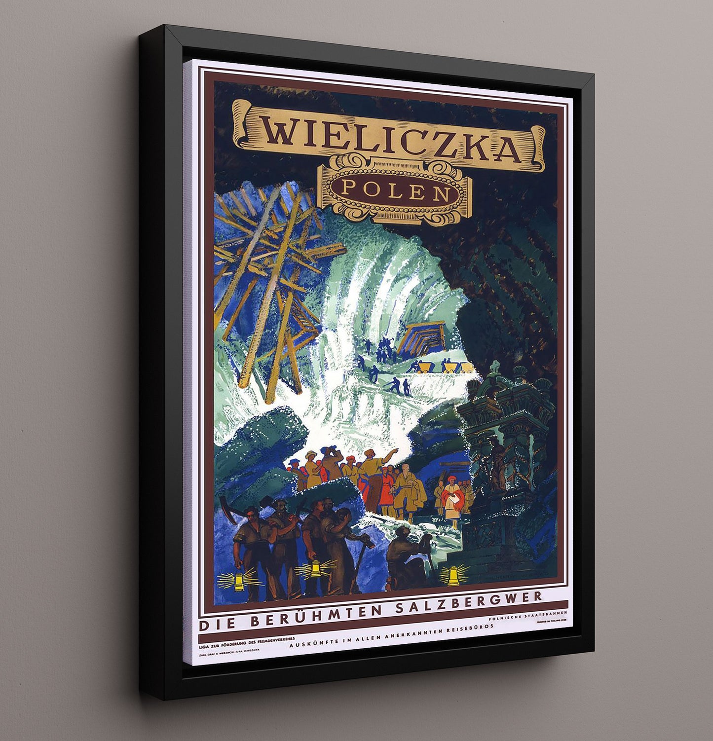 Wieliczka Salt Mines Vintage Travel Print 16x20 Framed Canvas travel wall art print