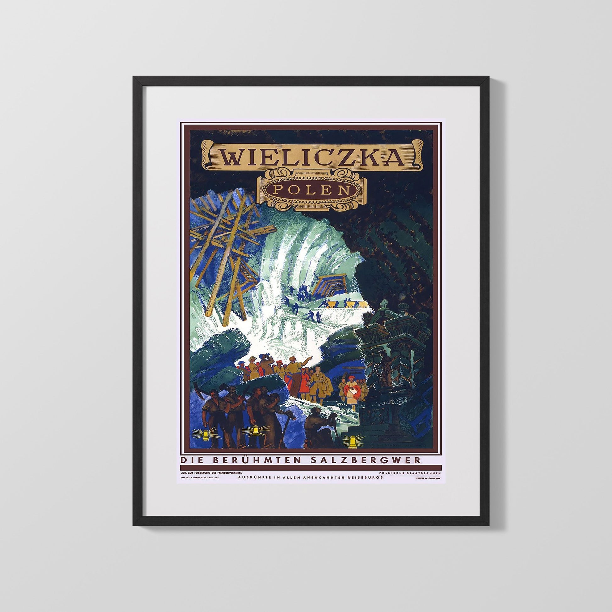 Classic Travel Poster - Wieliczka - Salt Mines Travel Vintage Framed Prints Gallery Frame 16x20