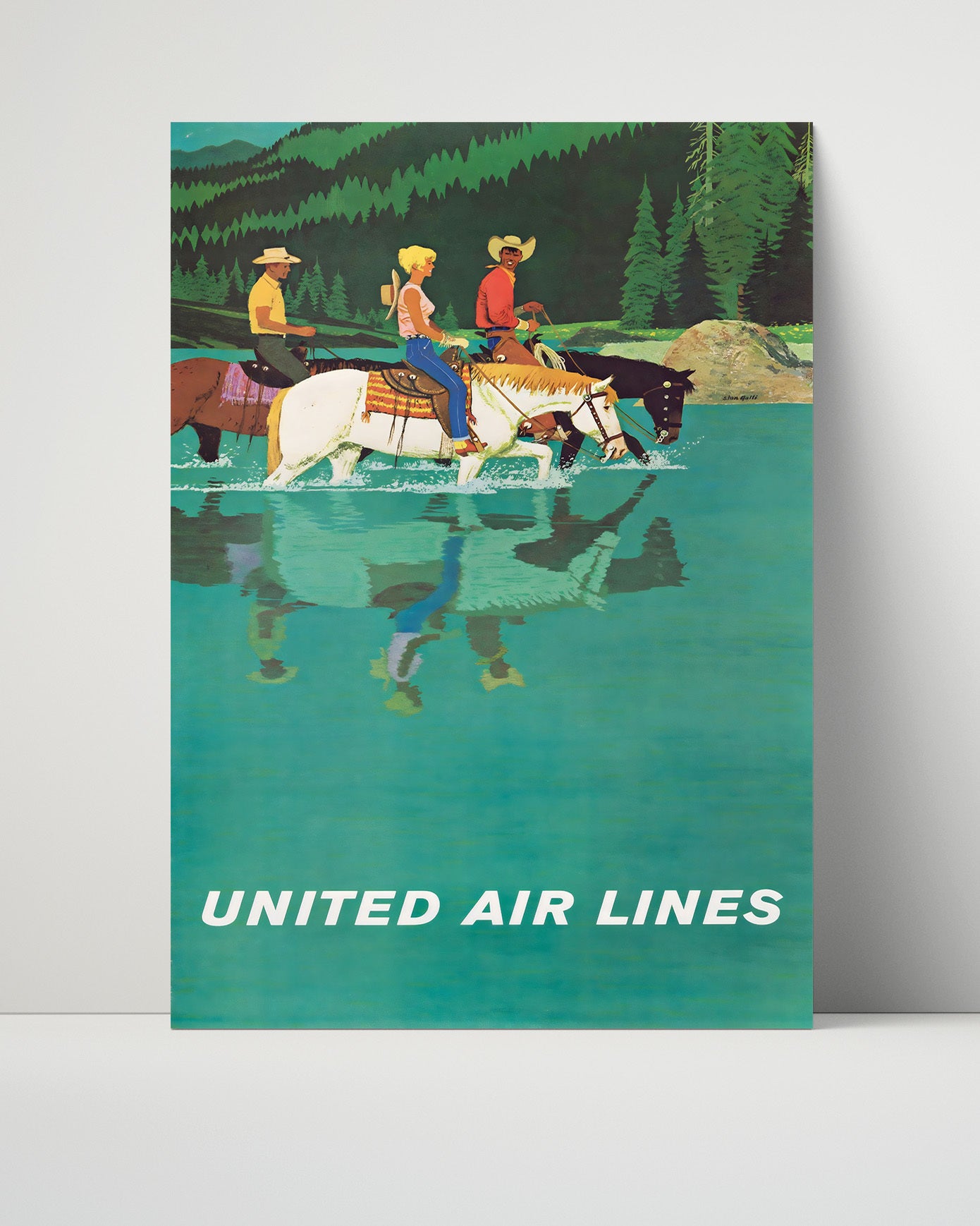 Wyoming United Airlines Horses Vintage Travel Print 16x20 Unframed Print travel wall art print