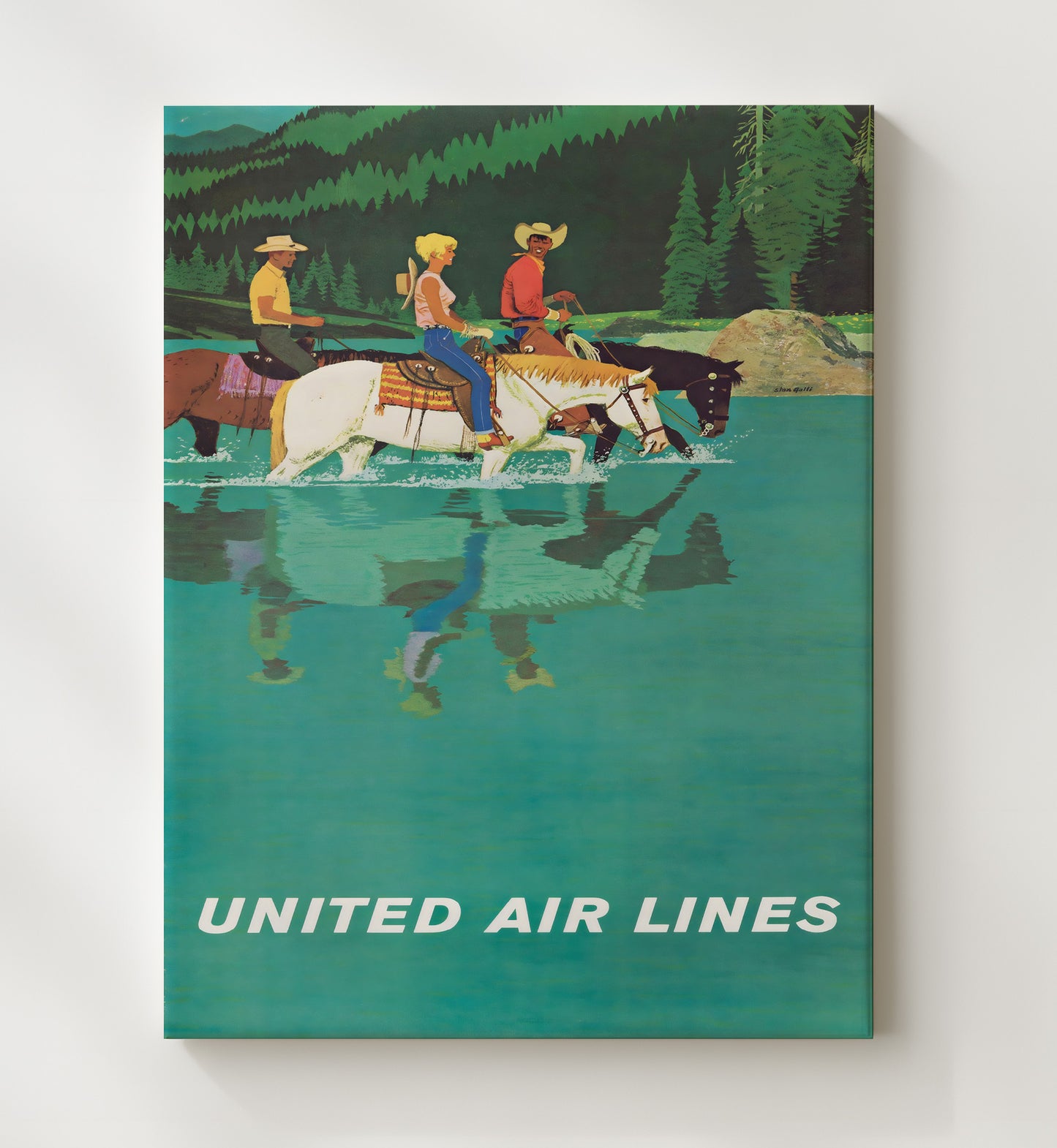 Wyoming United Airlines Horses Vintage Travel Print 20x24 Canvas travel wall art print