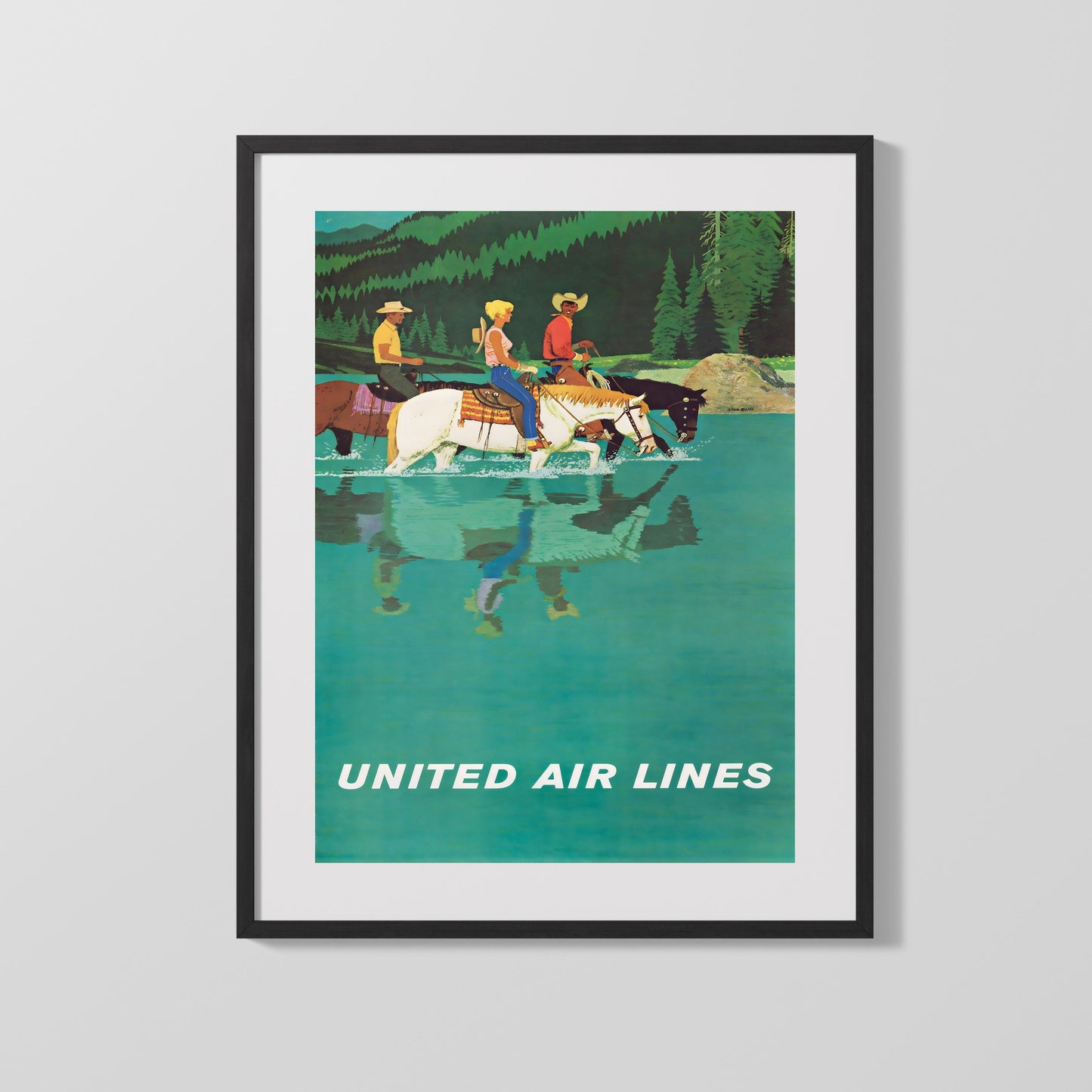 Classic Travel Poster - Wyoming - United Airlines Horses