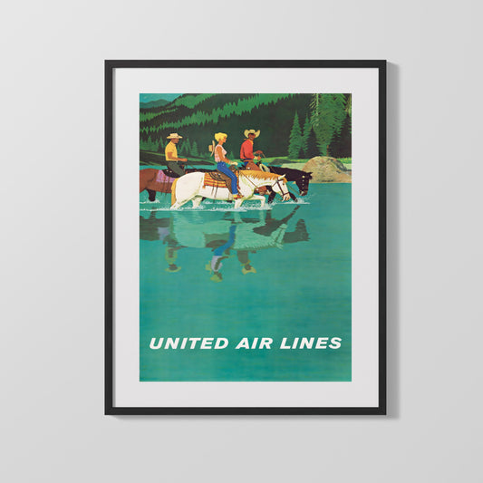 Classic Travel Poster - Wyoming - United Airlines Horses