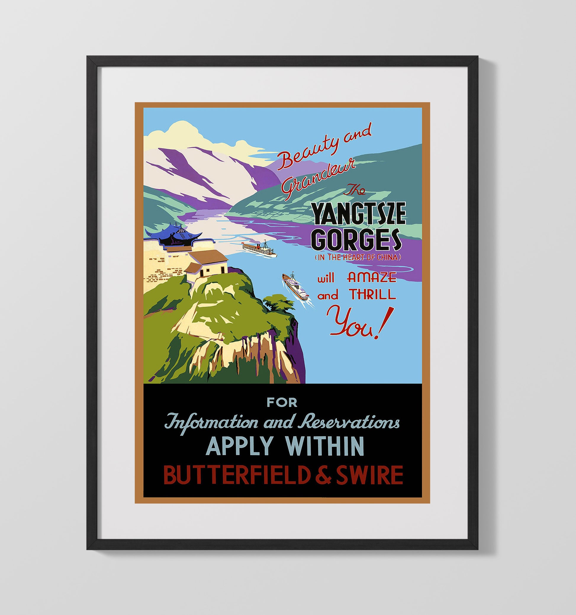 Yangtsze China Apply Within Vintage Travel Print 16x20 Gallery Frame travel wall art print