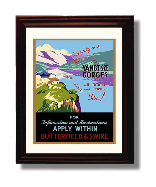 Yangtsze China Apply Within Vintage Travel Print 8x10 Beveled Frame travel wall art print