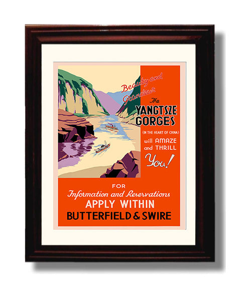 Yangtsze China Beauty and Grandeur Vintage Travel Print 8x10 Beveled Frame travel wall art print