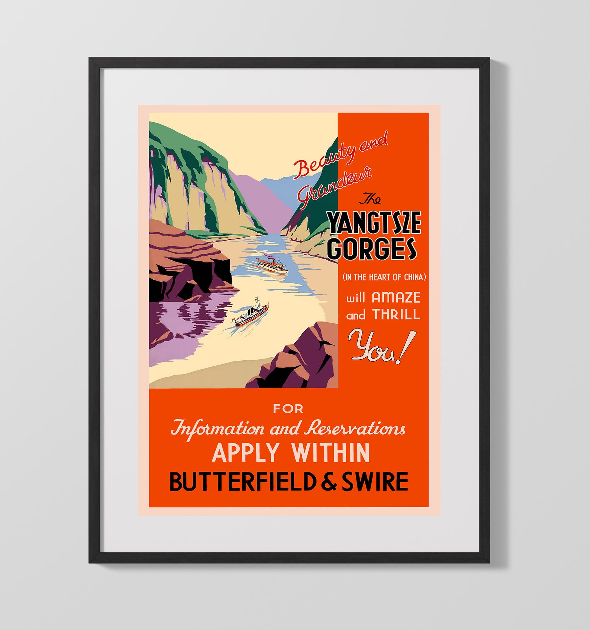 Yangtsze China Beauty and Grandeur Vintage Travel Print 16x20 Gallery Frame travel wall art print