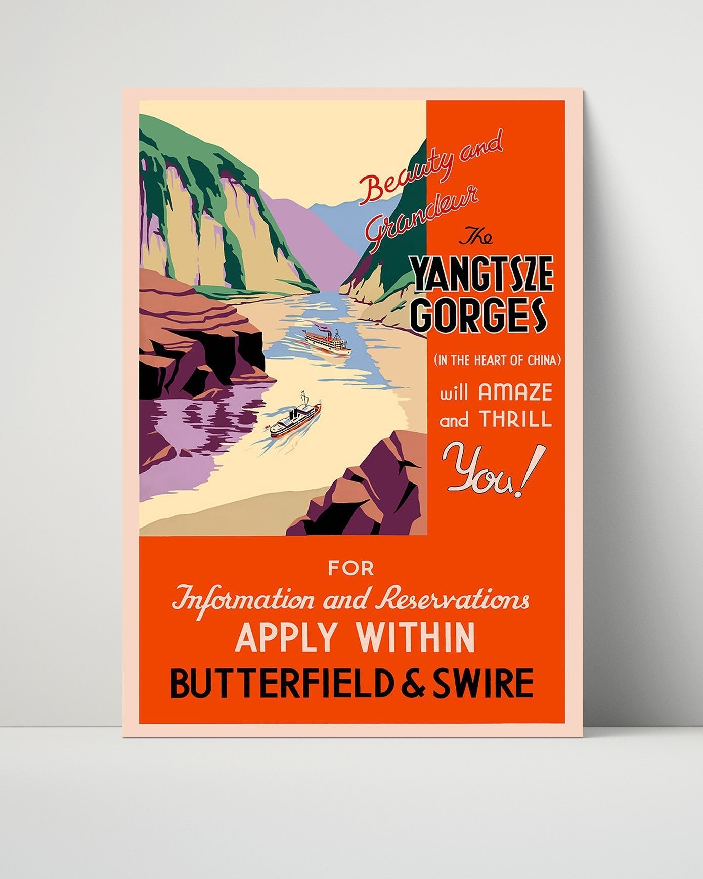 Classic Travel Poster - Yangtsze China - Beauty and Grandeur Travel Vintage Framed Prints Poster 16x20