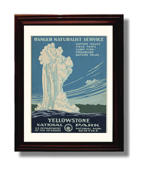 Yellowstone National Park Ranger Naturalist Service 1938 Vintage Travel Print 8x10 Beveled Frame travel wall art print