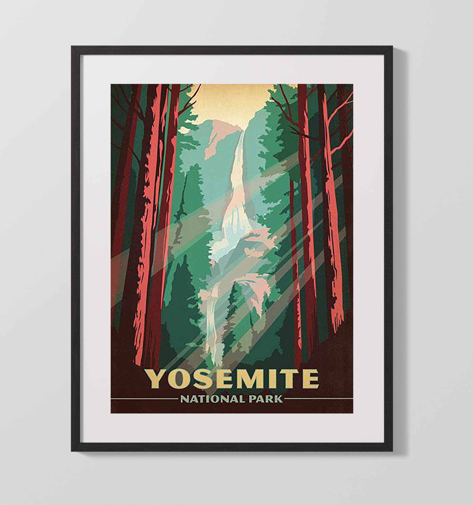 Yosemite National Park Vintage Travel Print 16x20 Gallery Frame travel wall art print