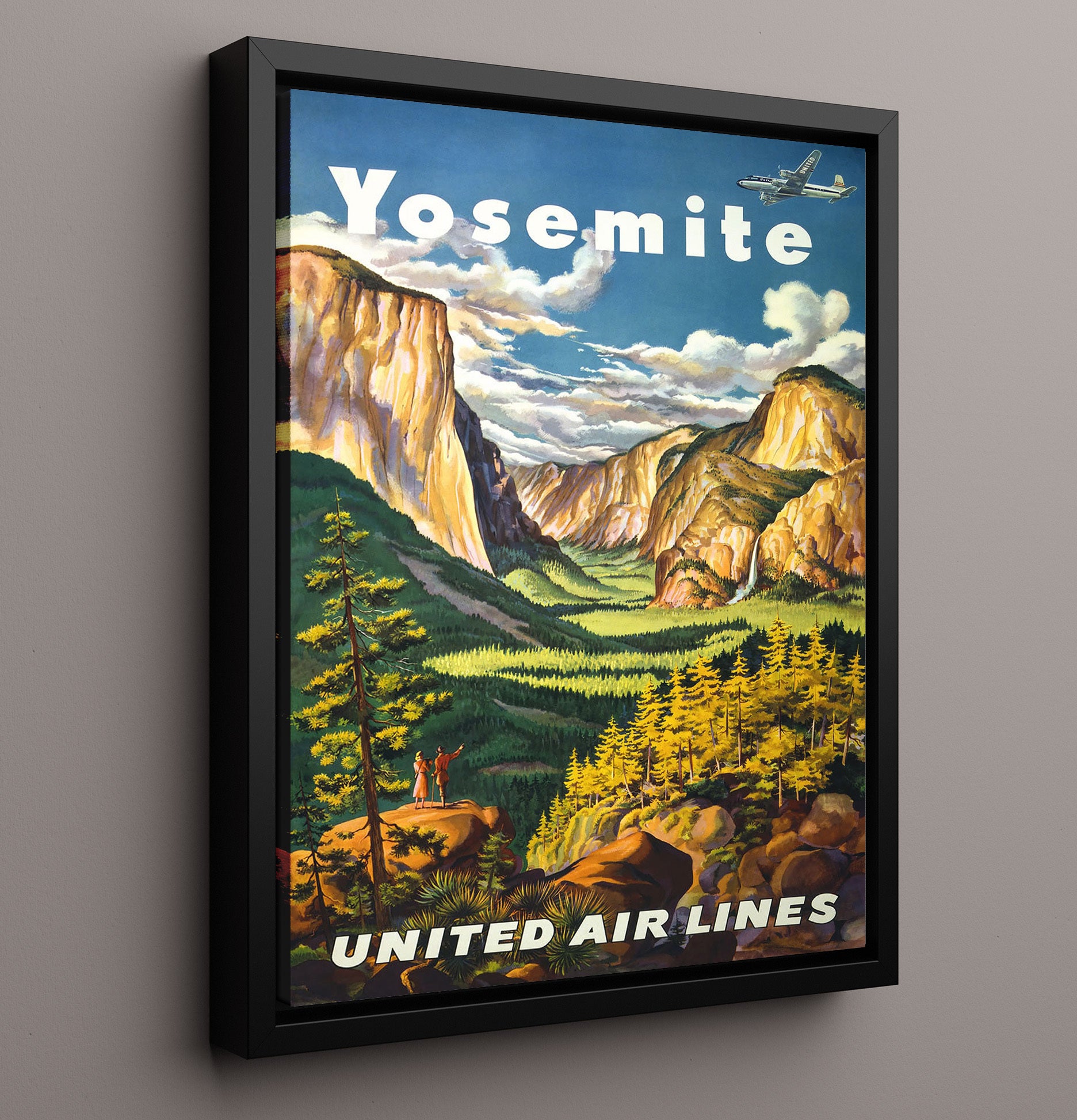 Yosemite United Air Lines Vintage Travel Print 16x20 Framed Canvas travel wall art print