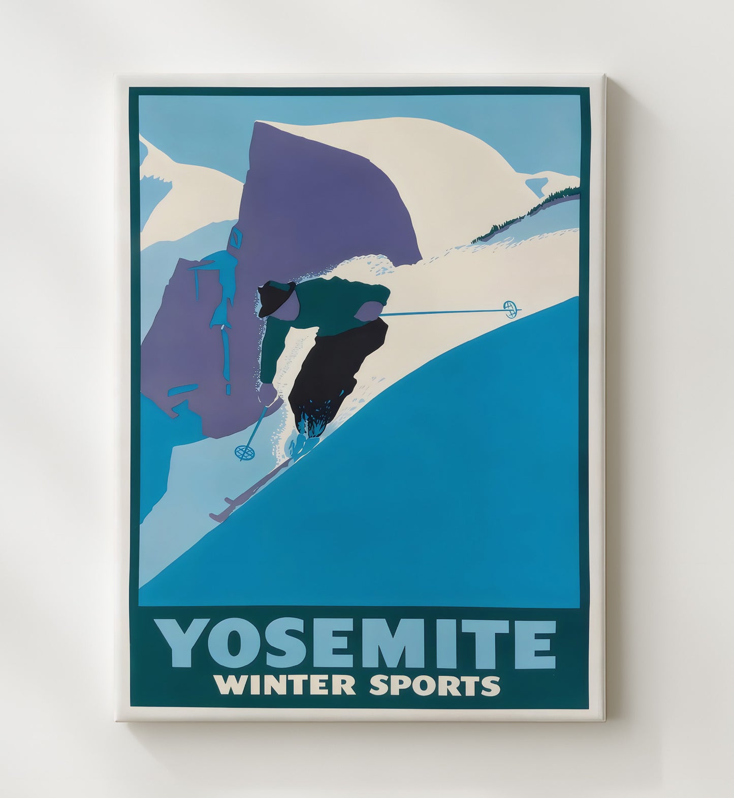 Yosemite Winter Sports Vintage Travel Print 20x24 Canvas travel wall art print