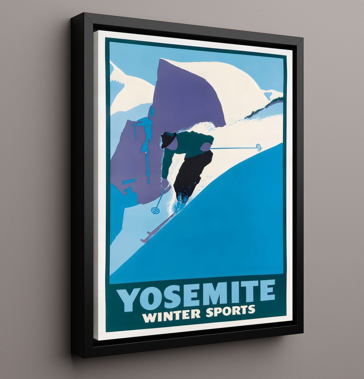 Yosemite Winter Sports Vintage Travel Print 16x20 Framed Canvas travel wall art print