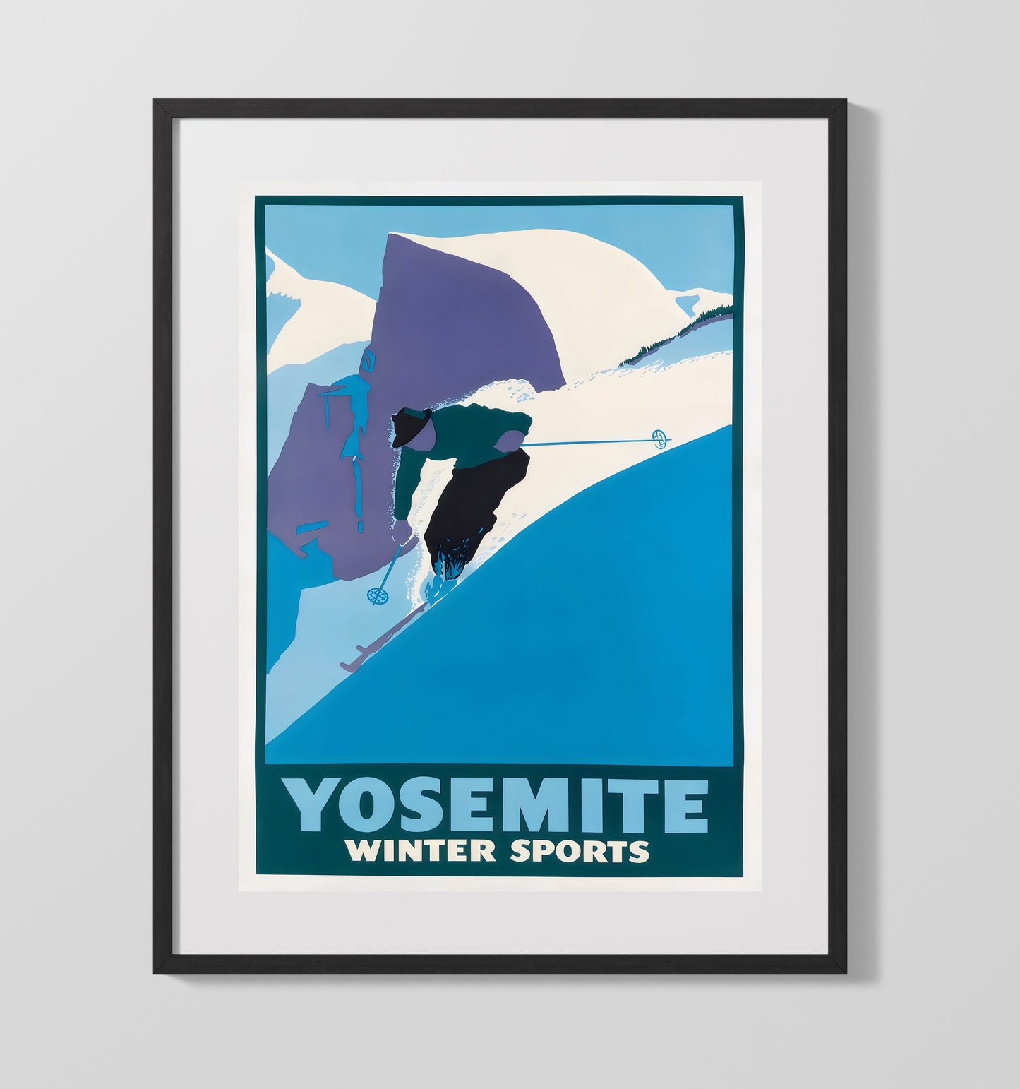 Yosemite Winter Sports Vintage Travel Print 16x20 Gallery Frame travel wall art print