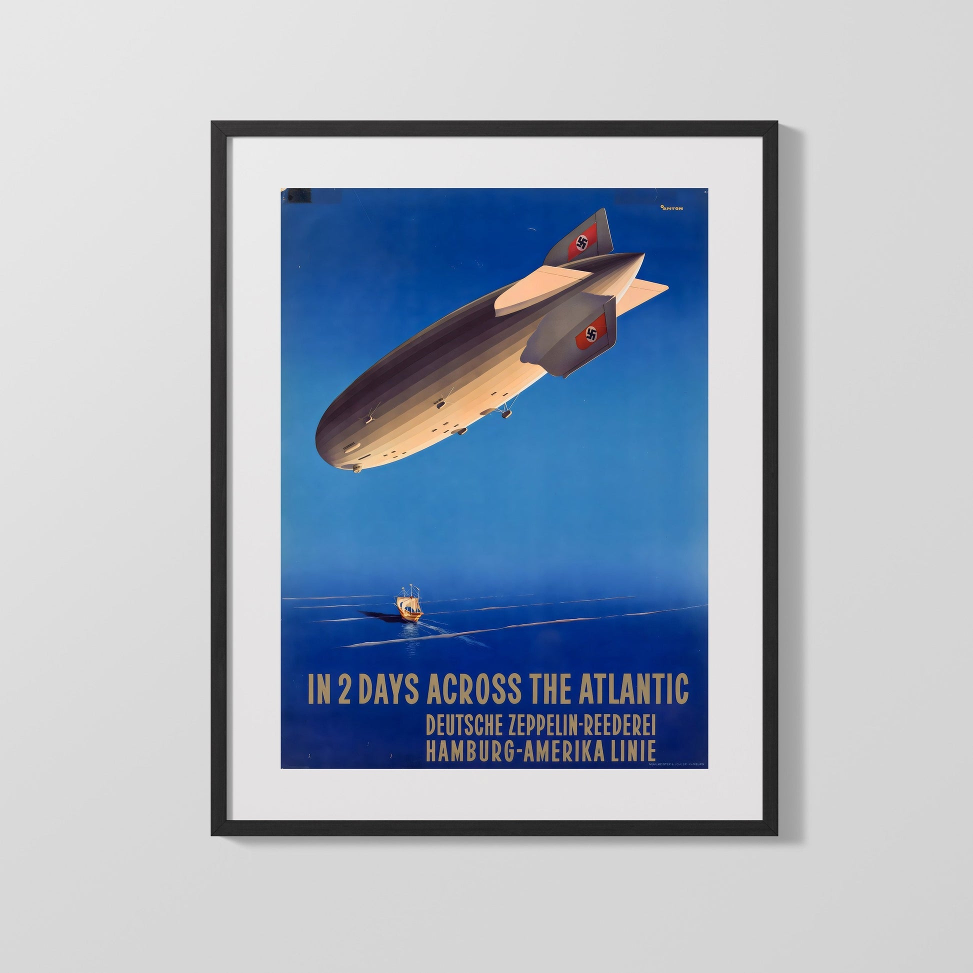 Classic Travel Poster - Zeppelin - Across the Atlantic Travel Vintage Framed Prints Gallery Frame 16x20