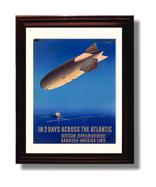 Zeppelin Across the Atlantic Vintage Travel Print 8x10 Beveled Frame travel wall art print