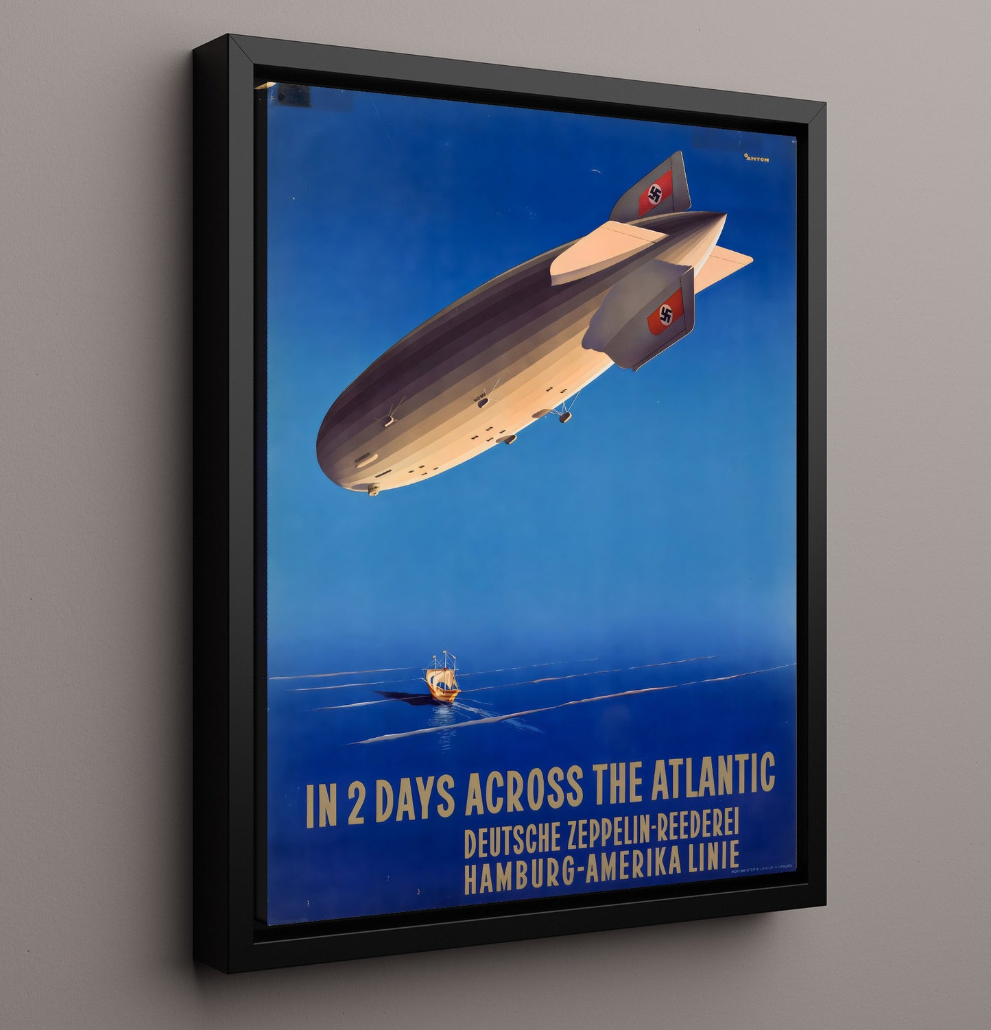 Zeppelin Across the Atlantic Vintage Travel Print 16x20 Framed Canvas travel wall art print