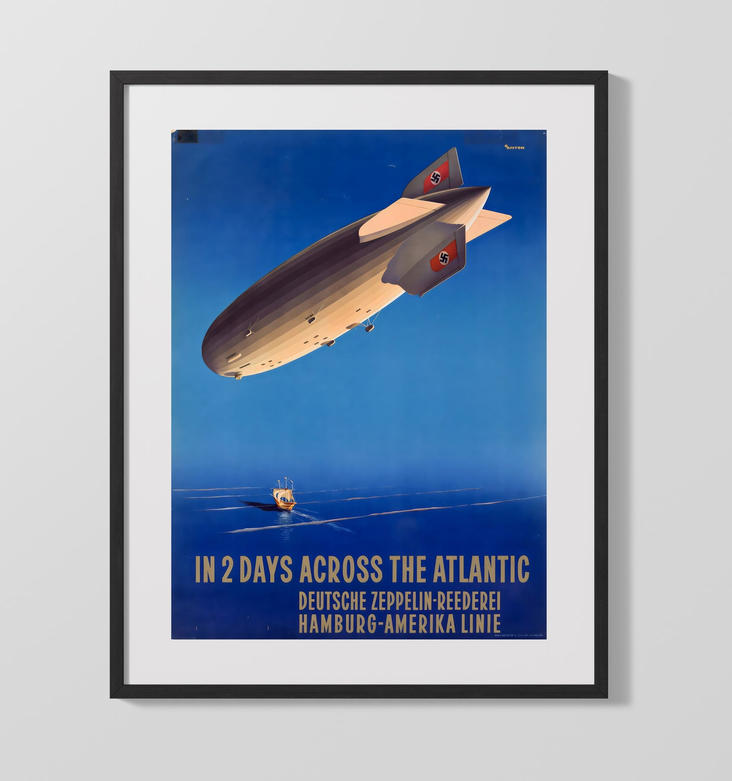 Zeppelin Across the Atlantic Vintage Travel Print 16x20 Gallery Frame travel wall art print